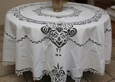 Vintage Battenburg Lace Tablecloth 70 Round 8...
