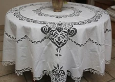 Vintage Battenburg Lace Tablecloth 70" Round 84" Round White Ecru Home Decor