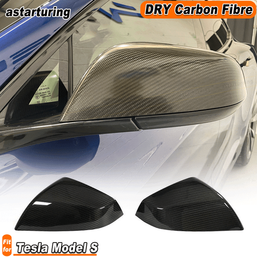 For Tesla Model S Plaid 2021+ Dry Carbon Fiber Side Wing Mirror Cover Cap Add-On