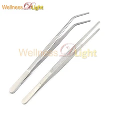 2 Pcs Straight & Curved Tip Tweezers 12'' Stainless Steel Precision Tweezer Set