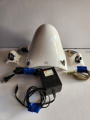JBL Creature Self Powered Satellite Speakers and Subwoofer White E204594 Works!
