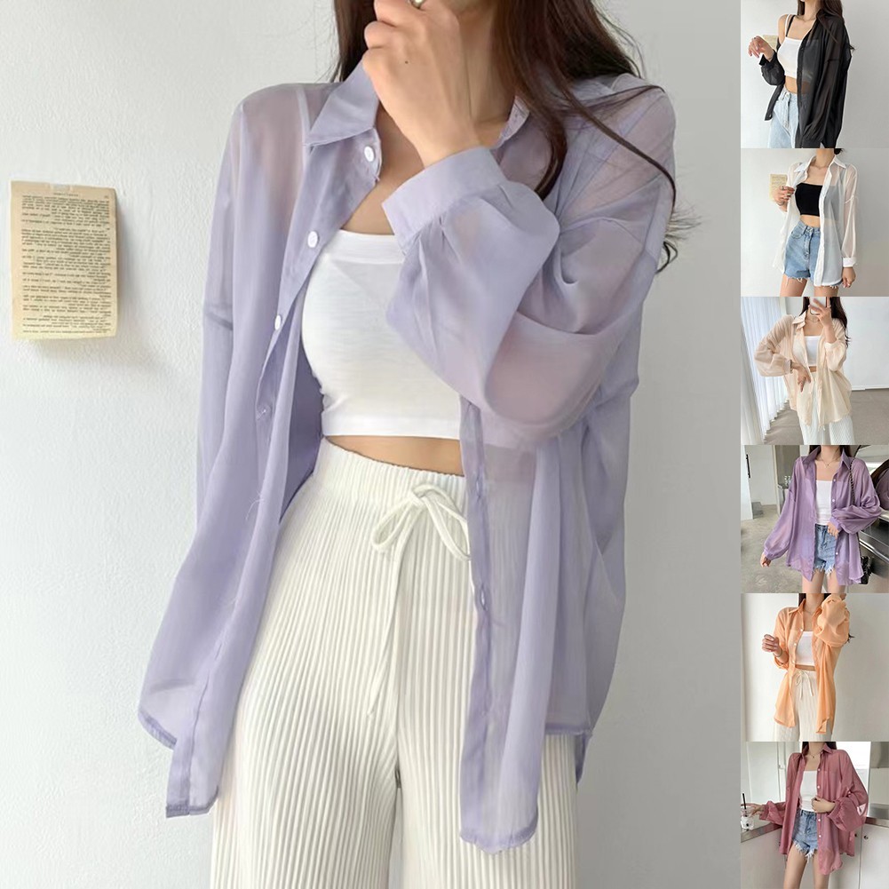 Comfortable Long Sleeve Chiffon Blouse for Women Loose Fit