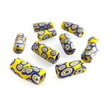 Millefiori Java Trade Beads Cylinder 12-15 x -24-27mm Yellow and Blue Mixed