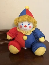 Prestige Toy Blue Red Yellow Plush Clown 10" Stuffed Nylon Vintage Squeak 1990