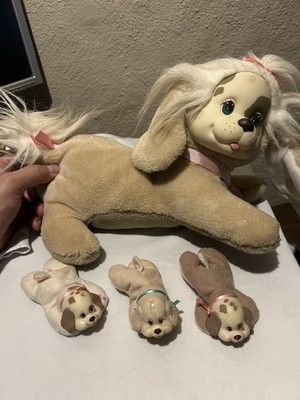 Vintage 1991 Hasbro Puppy Surprise Plush MOM Dog Tan & White with 3 Puppies