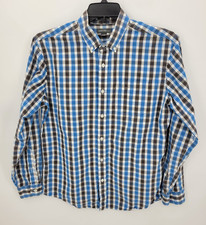 Eddie Bauer Shirt Mens Medium Blue Gray Plaid Long Sleeve Button Up Casual