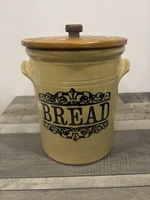 Stoneware Pottery Bread Crock/ Bread Bin With Lid Large