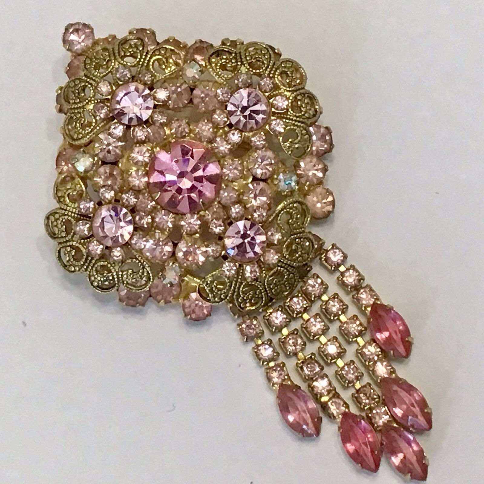 VINTAGE JULIANA D & E SCROLLED FILIGREE PINK RHINESTO… - Gem