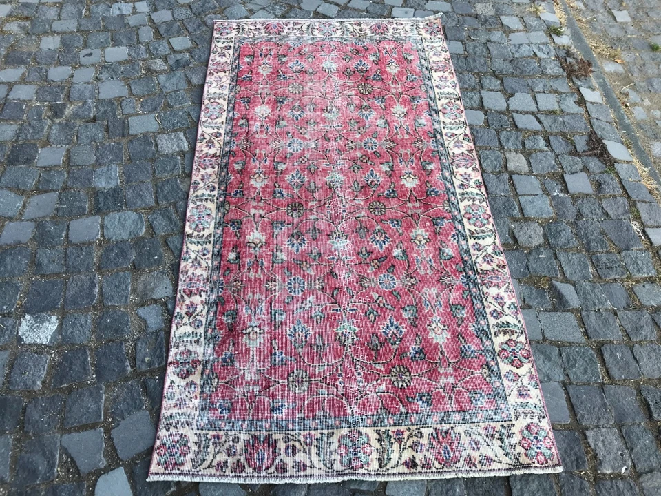 Bohemian Area Rug Handmade Wool Rug Turkish Vintage Traditional Rug 3,4 x 6,6 ft - Image 3 of 4