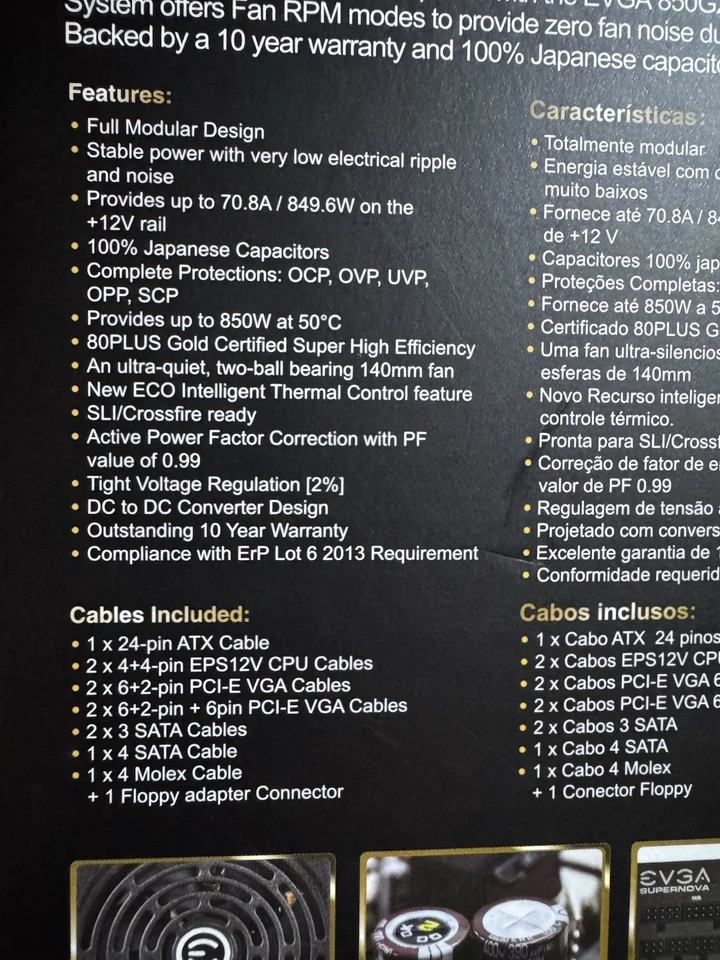 EVGA Supernova 850 G2 80 Plus Gold 850W Modular Power Supply 220-G2-0850 - Image 3 of 4