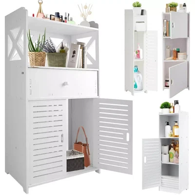 White Waterproof Bathroom Storage Cabinet Free Standing Cabinet Organizer Unit