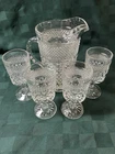 Vintage Wexford Anchor Hocking 64oz Pitcher &.4 Pedestal 8oz Glasses