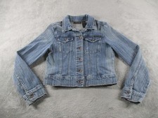 DKNY Jeans Jacket Womens Medium Blue Stretch Denim Button Front Cropped Fitted