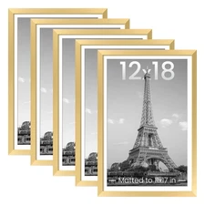 upsimples 12x18 Picture Frame Set of 5 - Gold, for 11x17 w/ Mat or 12x18 Art