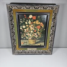 Framed “bouquet of flowers with snail”Colourful Flower Picture  1930-1950