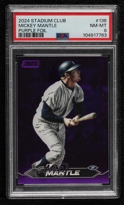 2024 Topps Stadium Club Purple Foil 16/75 Mickey Mantle #136 HOF 0o5t