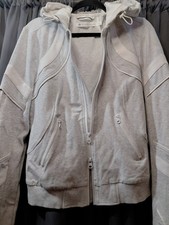 White Blanc Noir Hoodie With Faux Leather Silk Lined Hood. Size Large