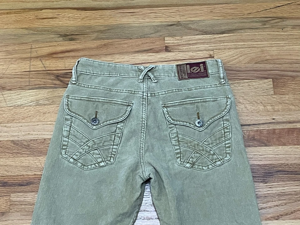 Pantalón L.e.i Mujer 3 Marrón Pana Algodón Tobillo Recto Y2k Bajo De Colección Foto 3 de 4