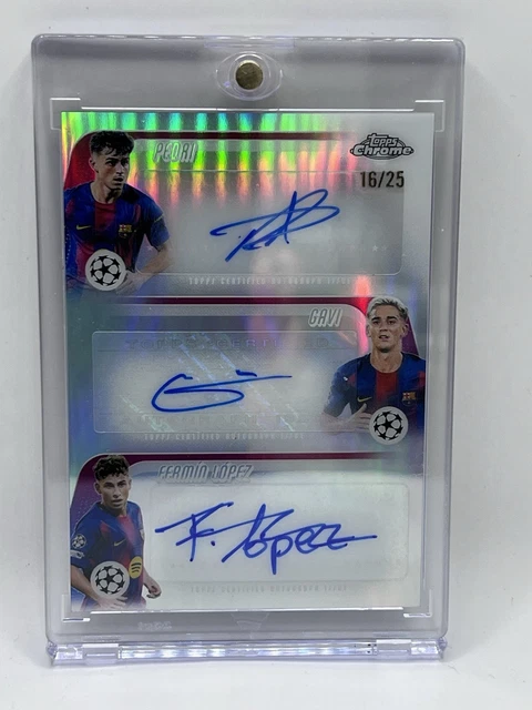 2020 Topps Chrome Eufa UCC Barca Triple Auto Pedri Gavi Lopez /25 ⚽️