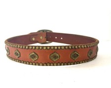 Joed Vintage Cognac Brown Brass Studs Leather Belt XS Small 30