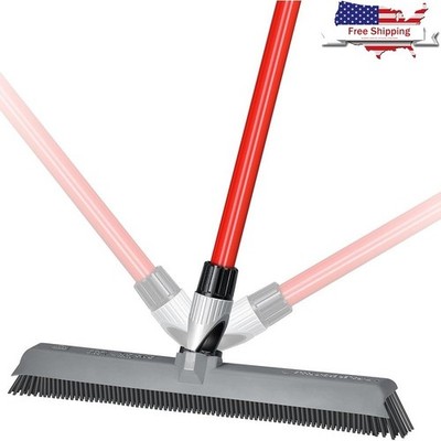 Swivel Head Rubber Broom W/ Squeegee Non-Scratch Bristles Durable Handle New