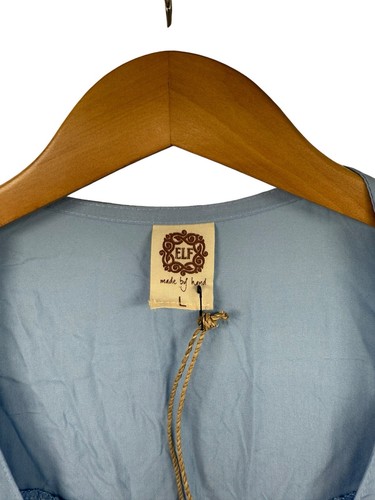 ELF Made by Hand in Bali Lola Button Up Cottagecore Midi Dress Soft Blue Size L - Picture 3 of 7