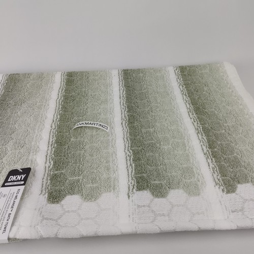 8 Set DKNY Hexagon Stripe Towels 2 Bath & 2 Hand & 4 Washcloths Sage Green White - Picture 3 of 19