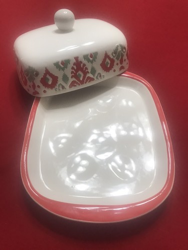Vintage 7”X6” Cheese Butter Dish Christmas Holiday Serverware Sleigh Bell Bistro - Picture 5 of 7