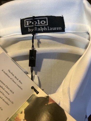 Ralph Lauren White Mesh Polo Shirt Large Black Pony Logo Black Label XL - Picture 10 of 13