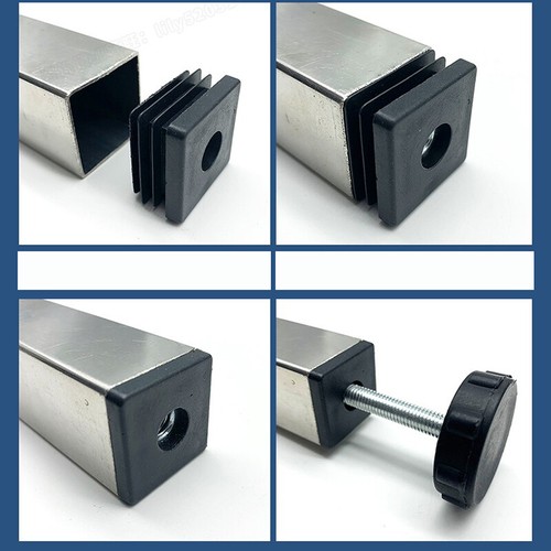 Black Adjustable Feet Threaded Tube Insert Sets For Square Tubes Table Shelf Mat - Picture 3 of 39
