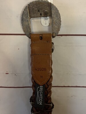 Brighton Brown Leather Belt Concho Medallion Western Belt Braided