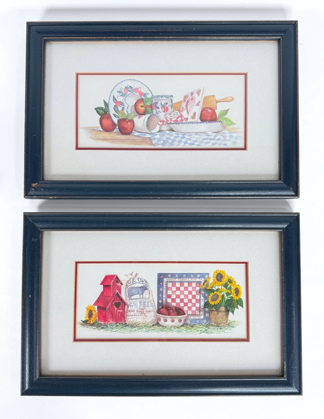 Woolworth 1993 Country Still Life Apples Sunflowers Framed Wall Art Set of 2