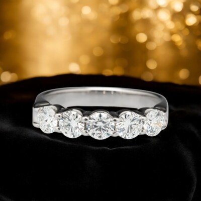 Diamond 14K Gold Wedding Round Lab Grown White MM Band E F VVS2 1.25 Carat
