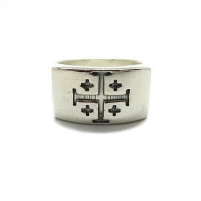 Handgefertigter 925er Silberring Bandring mit Jerusalemer Kreuz, nickelfrei