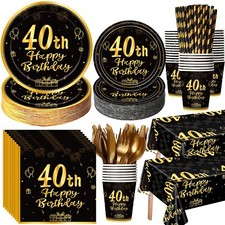 452 Pcs 40th Birthday Party Decorations Set for Men Women, Black and Gold Hap...
