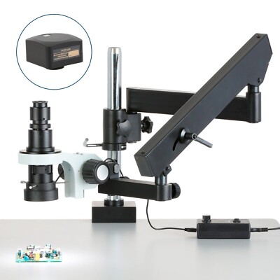 AmScope H800 0.7X-5X Zoom LED Microscope Articulating Arm w Pillar + 5MP Camera
