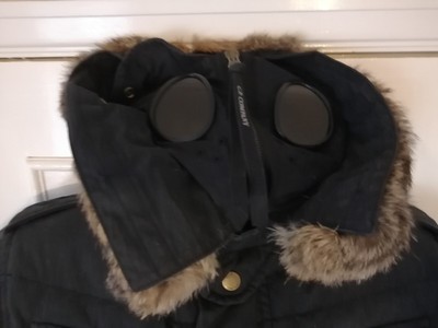 C.P Company Goggle Navy Goose Down Belted Parker with Fur Trim Age 