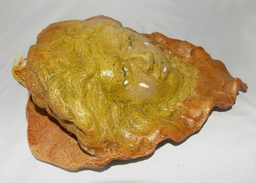 Handcrafted Studio Pottery Woman's Face Wall Pocket Yellow Art Noveau Marked JC - Picture 7 of 12