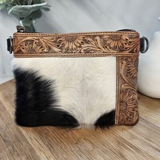 Leather and Cowhide Purse Includes Crossbody Strap  Wristlet Cowgirl Western