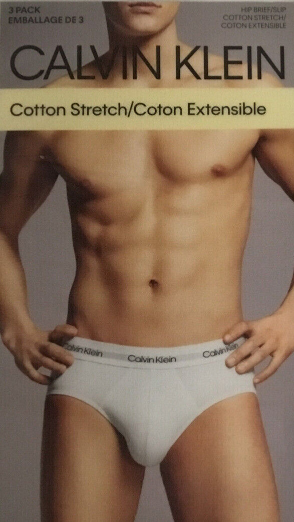 Calvin Klein Men's 3 Pack Hip Brief, Cotton Stretch, Red&Black, Size Medium