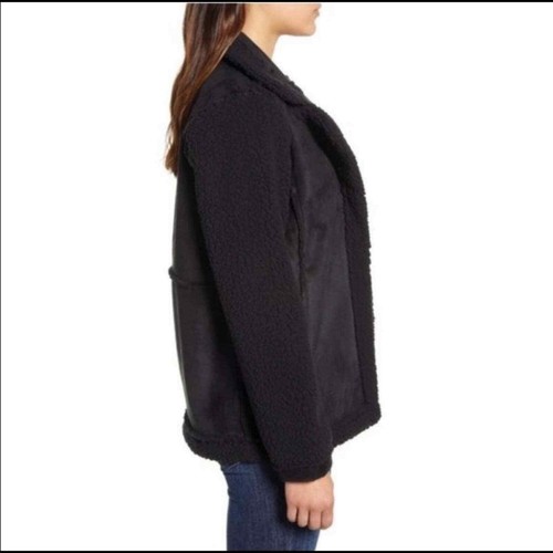 Caslon Black Faux Shearling Open Front Notched Lapel Collar Coat Jacket XS NWT - Picture 2 of 10
