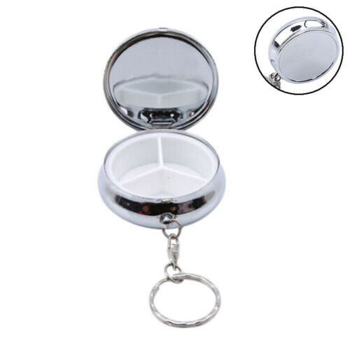Round Metal Portable Container Medicine Small Case Silver Tablet Holder Pill Box - Picture 1 of 8