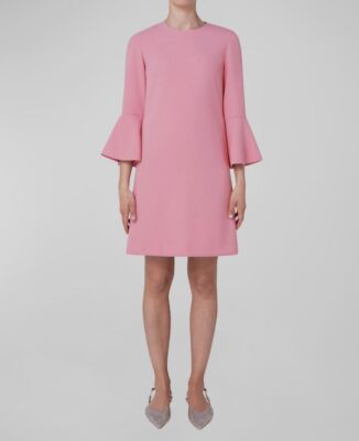 $1390 Akris Punto Women's Pink Flounce-Cuff Pebble Crepe Sable Dress Size 2