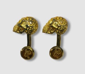 Authentic $221 Ox & Bull Men 18k Gold Plated Vermeil Fatale Sterling Silver Skull Cufflink
