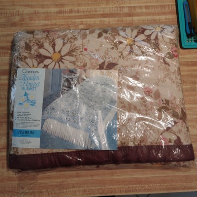 Vtg Cannon Meadow Flowers Blanket 72x90'' Twin Brown Daisy Polyester USA