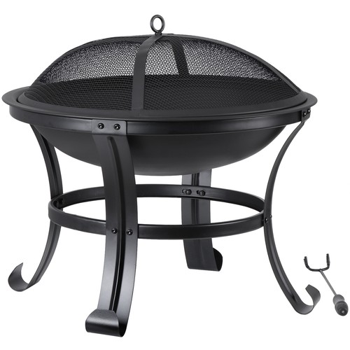 22 in Outdoor Wood Burning Fire Pit with Mesh Lid & Poker Fire Pit for Backyard - Picture 19 of 22