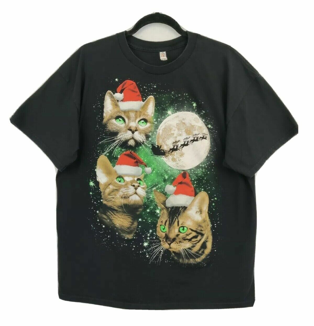 Alstyle Cat Santa Christmas Men T-Shirt Sz XL - image 6