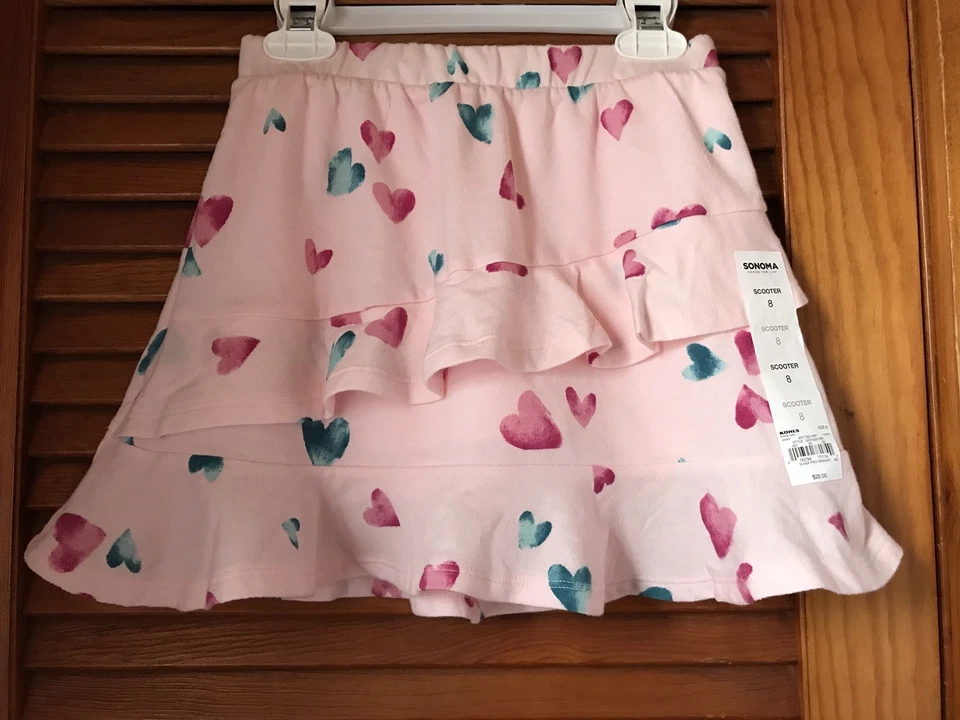 Nwt! Girls Scotter Skirt Tiered Built In Shorts Pink W/ Hearts Sonoma - Image 3 of 4