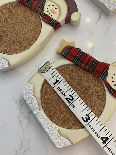 Wooden Painted Snowman Coaster Set 6 Pieces + Holder Winter Holiday Christmas - Picture 4 of 10