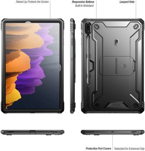 For Galaxy Tab S7 2020 / Tab S8 2022 Case | Poetic with Kickstan Cover Black - Picture 2 of 7